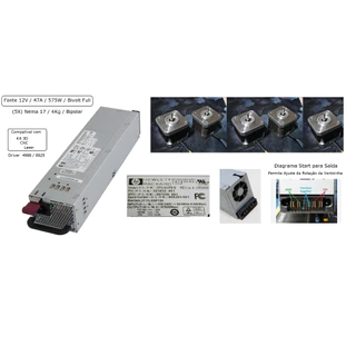 (5X) Motor de Passo Nema 17 4Kg + Fonte 12V e 570W / Kit 3D - CNC / Automação / Laser