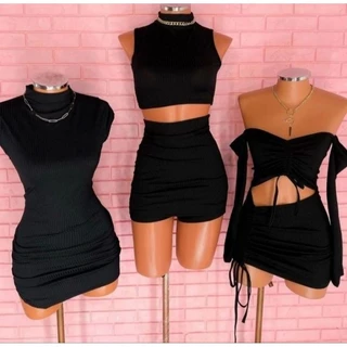 Conjunto Feminino ou Vestido Blogueirinha feminino Saia / Short + blusa / Top /Cropped ou Vestido