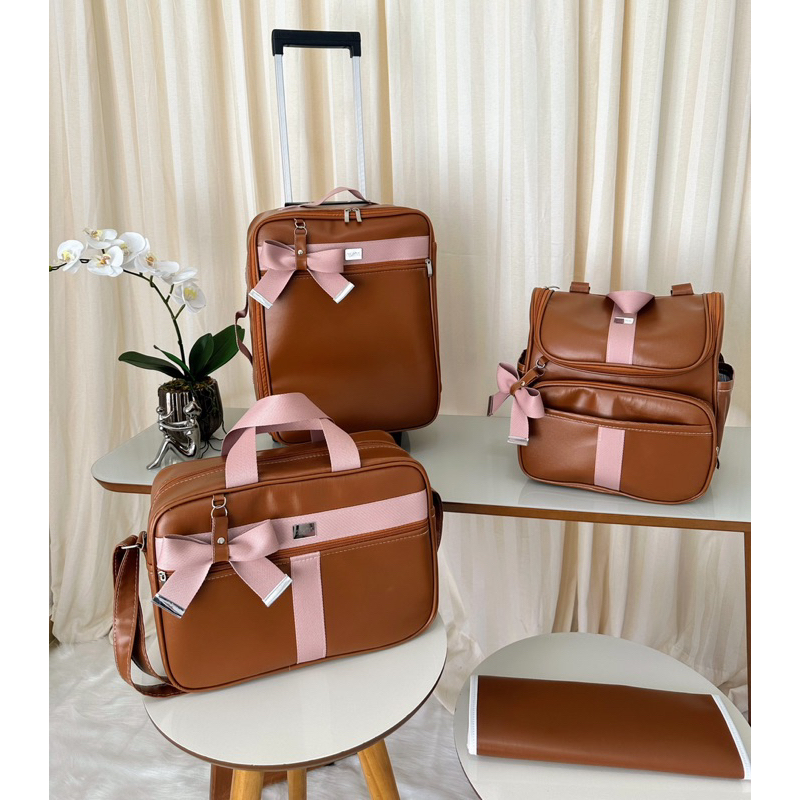 kit de bolsas de maternidade com mala de rodinha e mochila 2 em um