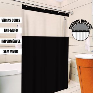 Cortina De Banheiro Box Com Visor Transparente Em PVC Anti Mofo Com Ganchos Resistente e Impermeável - Várias Cores