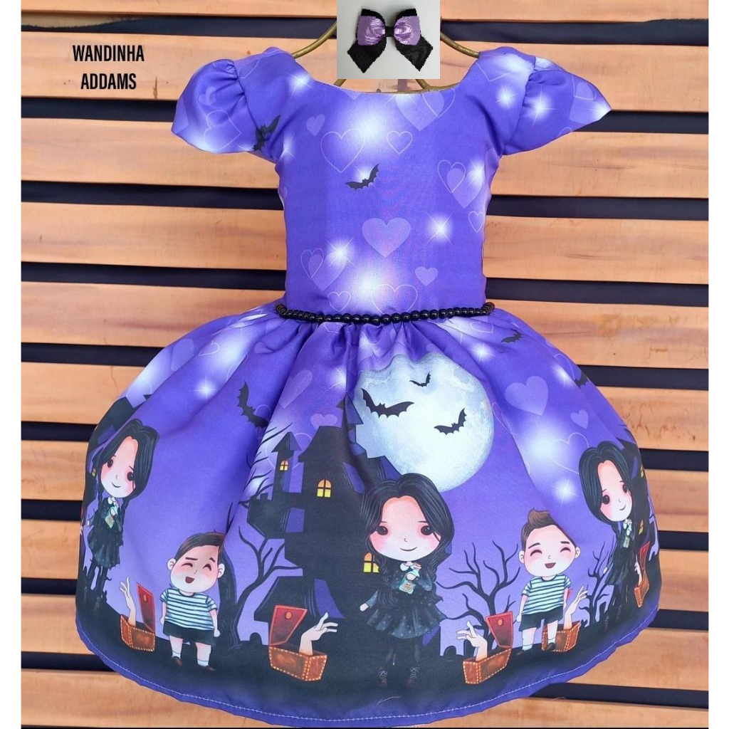 Vestido Temático Infantil Festa Wandinha Addams com Laço | Shopee Brasil