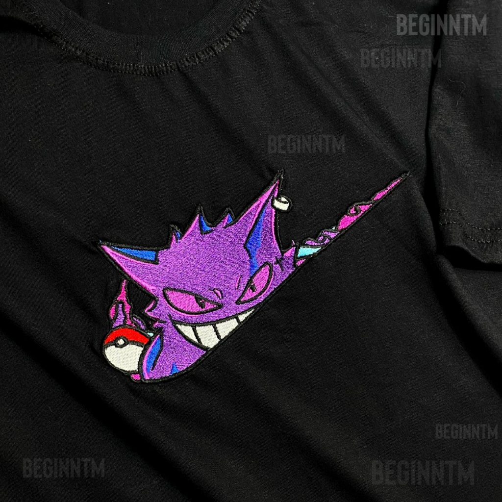 Camisa de botão Pokemon tipo fantasma bicolor gengar gastly haunter