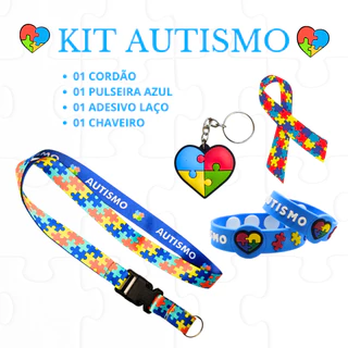KIT AUTISTA AUTISMO PULSEIRA AUTISMO CORDÃO AUTISMO DUPLA FACE ADESIVO LAÇO AUTISMO - CÓD. 001