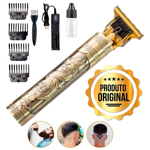 maquina cortar cabelo acabamento barbear barbeador eletrico pezinho vintage buda dragão t9