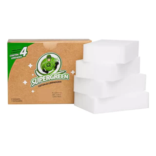 Esponjas Mágica Bucha Melamina Tira Mancha Limpa Tudo Supergreen Esponja Limpadora (4 unidades)