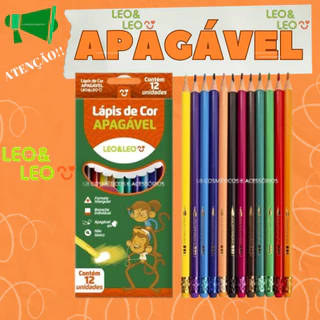 Lapis De Cor 12 cores Apagavel com borracha nas pontas- Leo E Leo