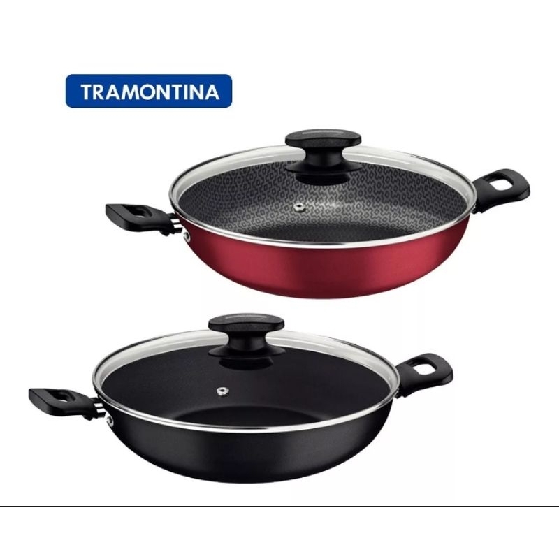 Panela Wok Loreto antiaderente 3.3l Tampa de vidro 28 cm Tramontina