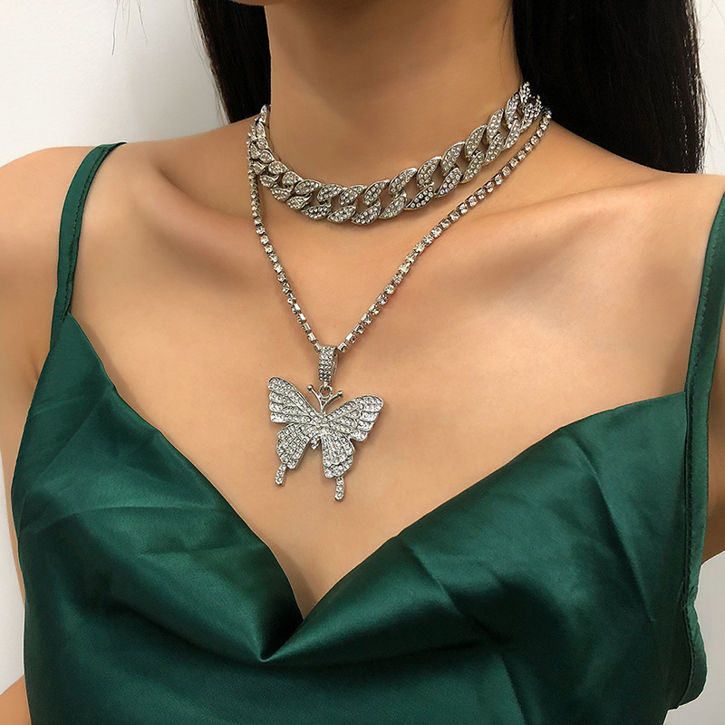 corrente cravejada corrente feminina com pingente borboleta cravejada ice hip hop choker