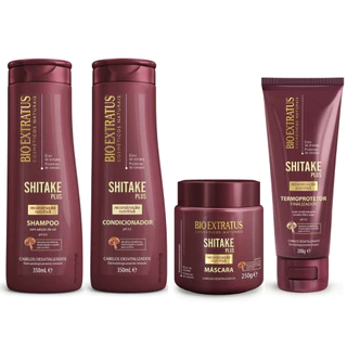 Kit Shitake Shampoo, Condicionador 350mL, Máscara 250g e Finalizador 200g Bio Extratus