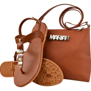 Kit Feminino Sandália + Bolsa Preto, Caramelo, Verde, Vermelho, Rosa