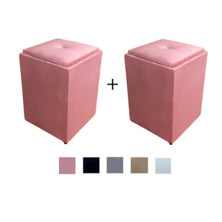 Kit 2 Banqueta puff decorativo sued cubo almofadado