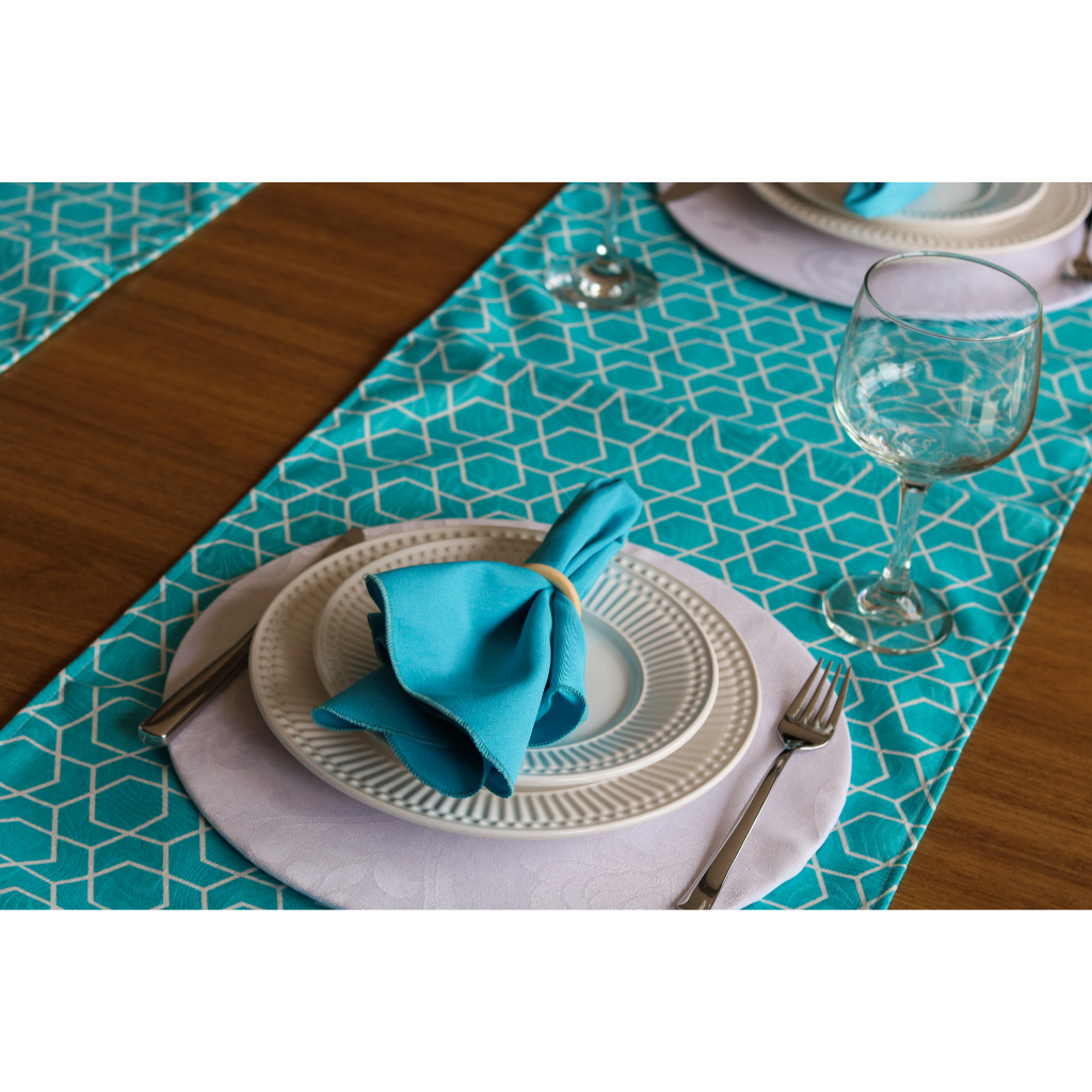 Trilho de mesa jacquard 1,60 mesa posta geometrico azul tiffany