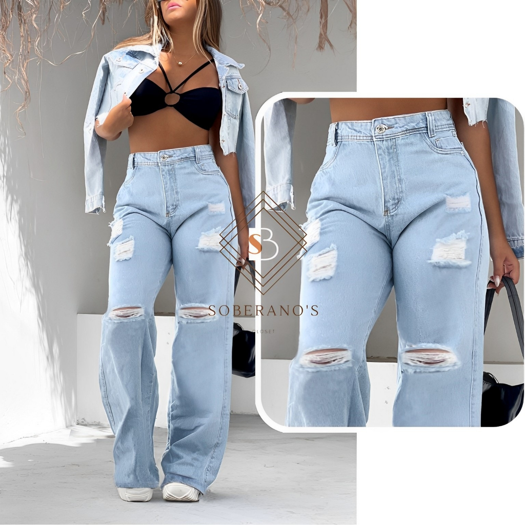 Calça Jeans Wide Leg em Oferta