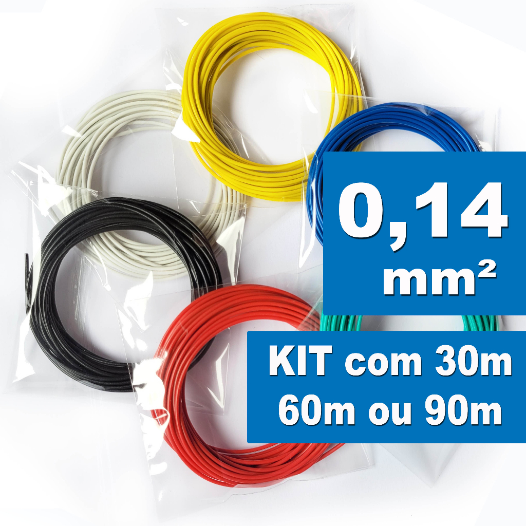 KIT Fio Cabo flexível 0,14mm Estanhado 6 cores com 30m 60m ou 90m
