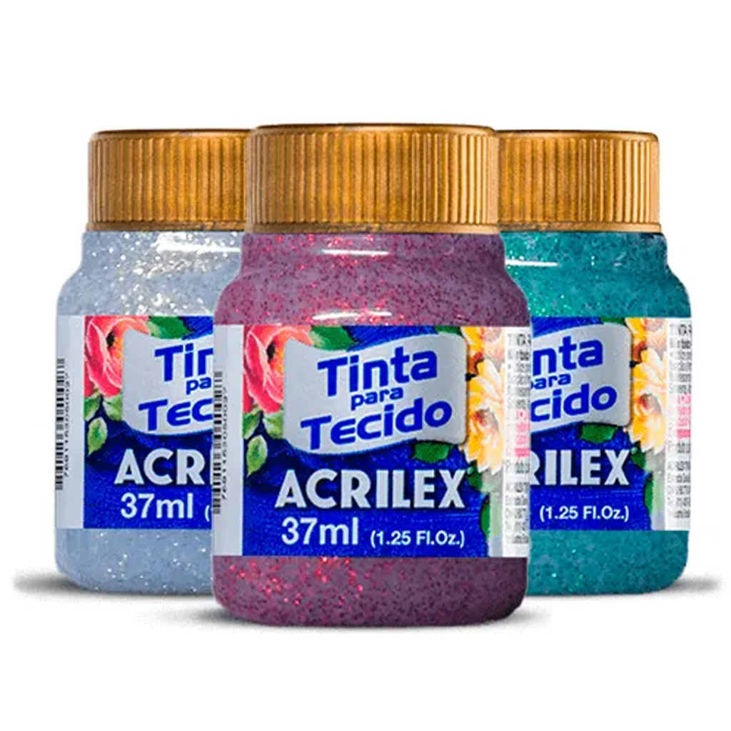 Tinta Tecido Glitter Gliter Para Pintura Acrilex 37ml - 1 Potinho ...