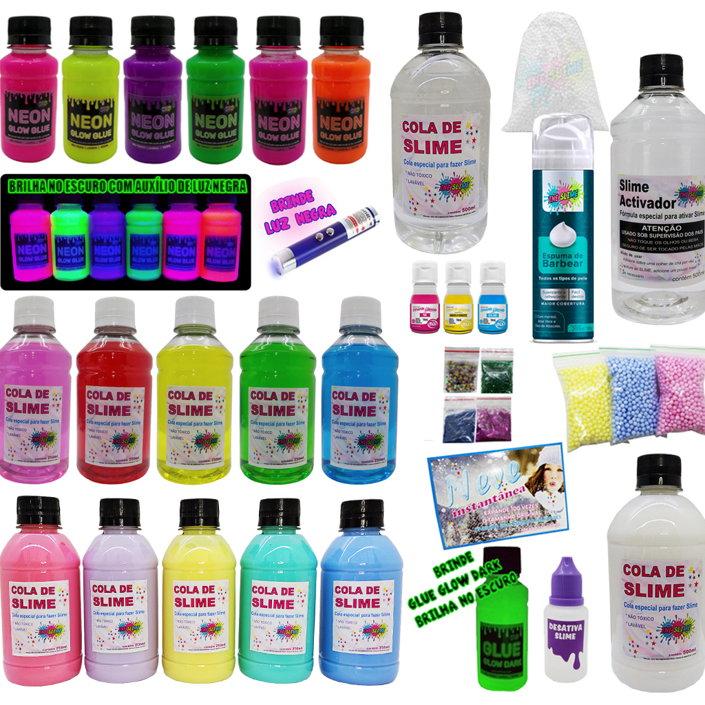 MEGA KIT PARA FABRICAR SLIME COM COLAS NEON E COLORIDAS | Shopee Brasil