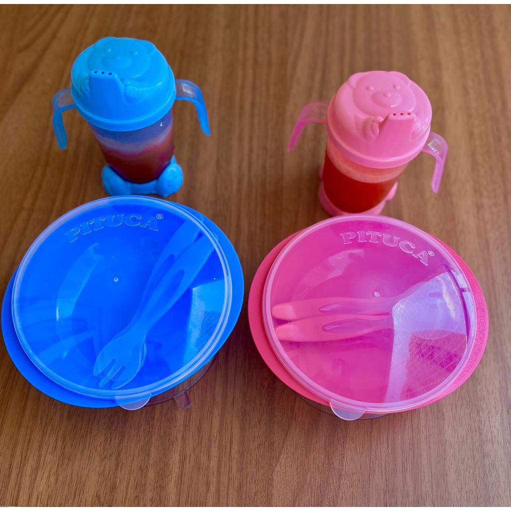 Kit Pratinho c/ Ventosa + Garfinho + Colher + Copinho Adoleta 200ml Pituca