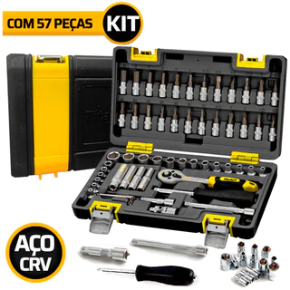 Kit Jogo Catraca Reversivel Soquetes 57 Peças Cromo Vanádio Chave Allen Maleta Profissional em Oferta na Shopee