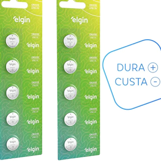 Kit 10 Baterias Pilha Botão Moeda CR2032 2 Cartela/Blister com 5 Elgin
