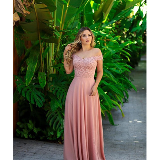 Vestido Rose Marsala Festa Madrinha Manguinha Ombro A Ombro Festa Casamento