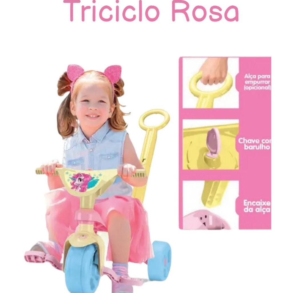 Triciclo Mototico Passeio Pedal Rosa 693 Velotrol Infantil Motoca Totoca  Tico Ticocom Haste Empurrador Criança Menina