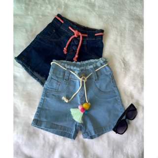 Kit 2 Short Feminino jeans Lycra Moda Infantil Juvenil Com Cintos 8 ao 16