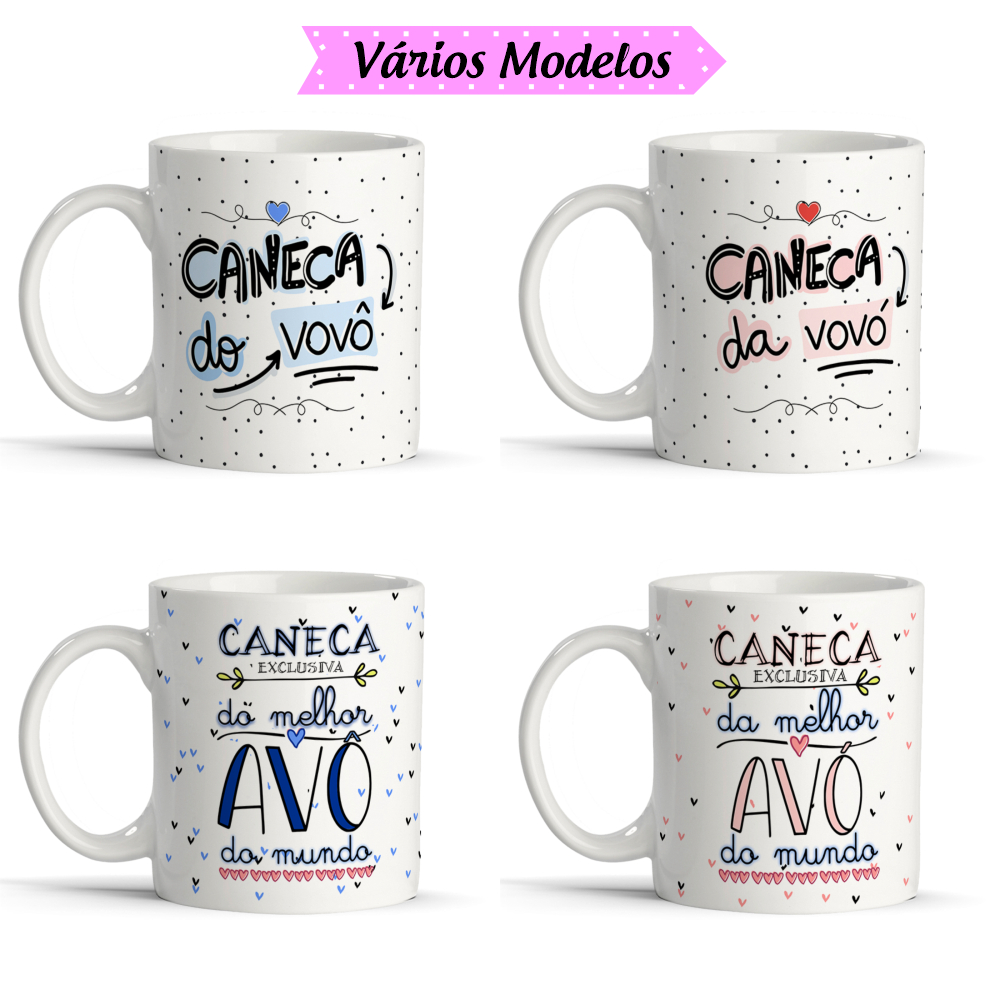 Caneca Vovô Vovó Avós Personalizada para Avô e Avó de Porcelana Vários Modelos para Presente Vô e Vó