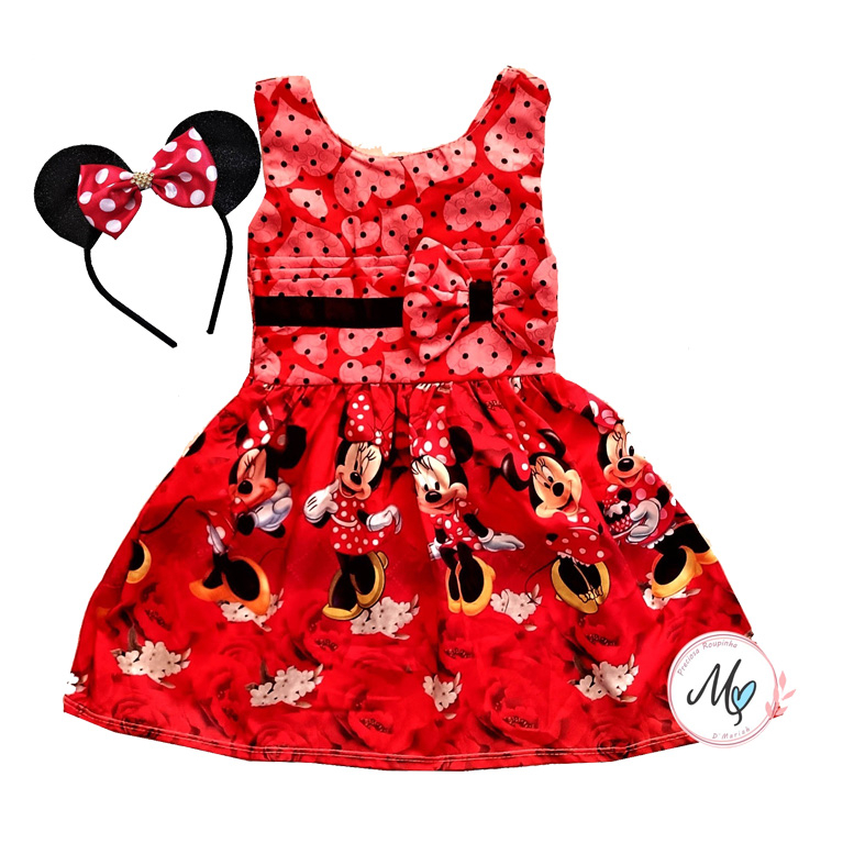 Vestido Minnie Minie Vermelha Infantil Temático Menina Festa