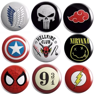 Bottons Diversos Nirvana Harry Potter Hellfire club Homem Aranha Marvel Star Wars