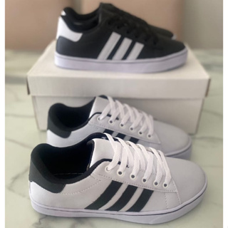 Kit 2 pares de Tênis casual costurado um preto um branco