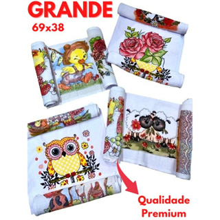 12 Pano de Prato Grande Legítimo Original Pé De Galinha Premium Estampado Excelente Absorção 100% Algodão