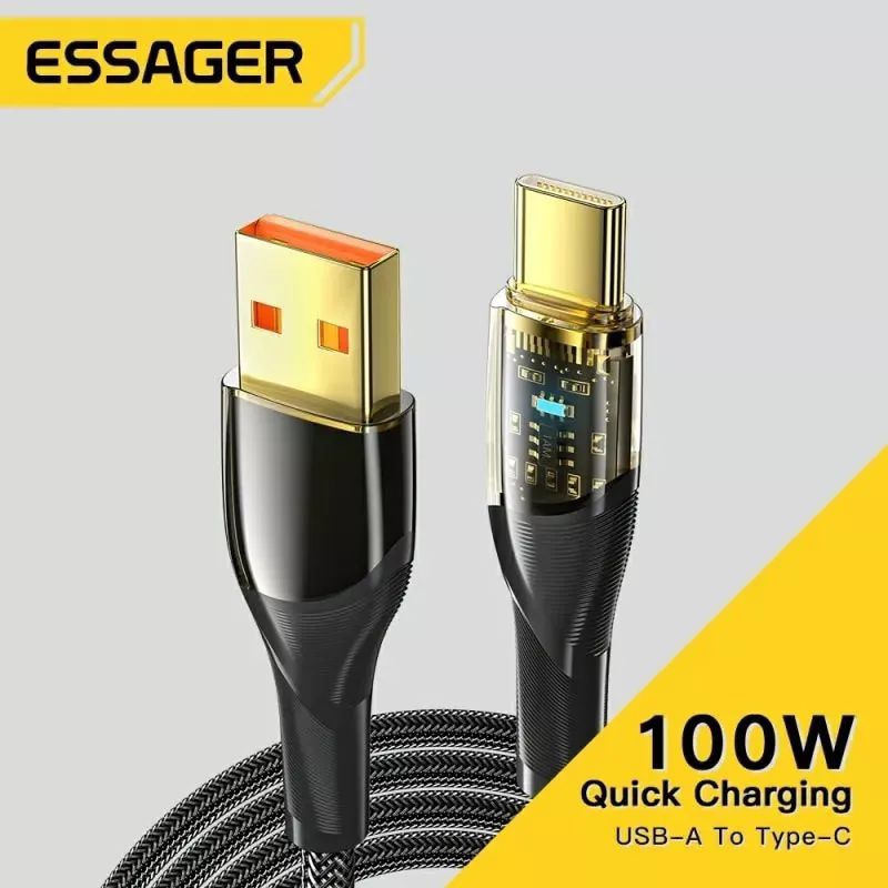 Cabo Carregador Usb Tipo C Turbo Essager 100w 7a 1 ou 2 Metros(s)