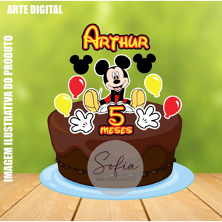 Topo de Bolo - Topper de Bolo Personalizado Aniversário Mickey
