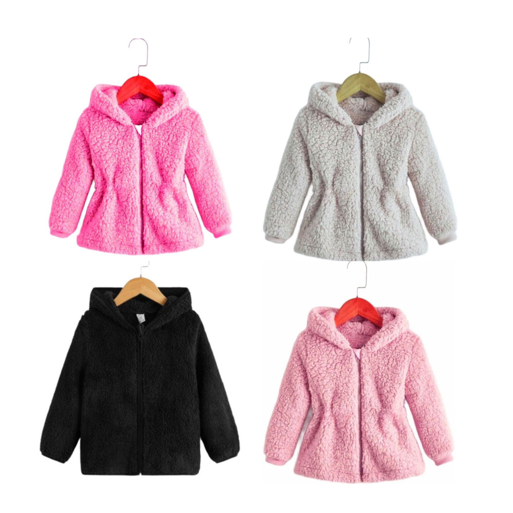 Casaco Teddy Infantil Menina Capuz Touca com Ziper forrado quente