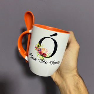 Caneca Personalizada com Colher - Preta Inicial com Nome Masculina e Frase  - Mimos Maria Personalizados