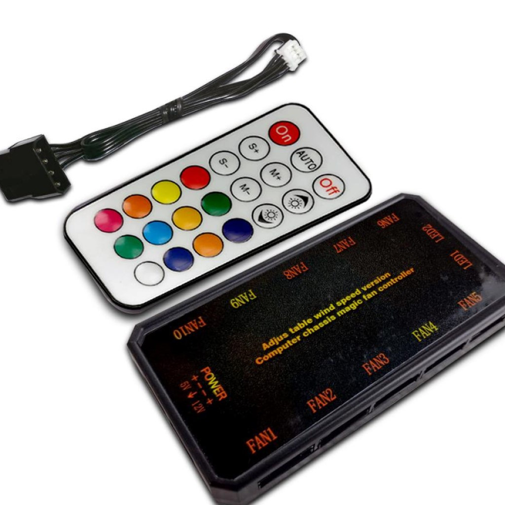 Controladora HUB Fan Cooler LED RGB Com Controle Remoto Ate 10 Fans