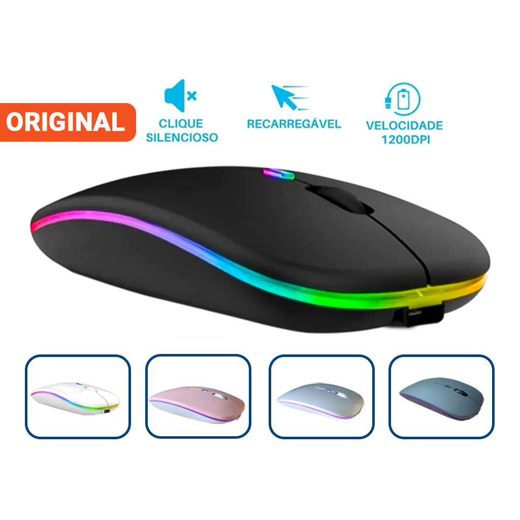 Mouse Sem Fio Recarregável Wireless Original 2.4 Ghz Silencioso Ergonômico e Elegante