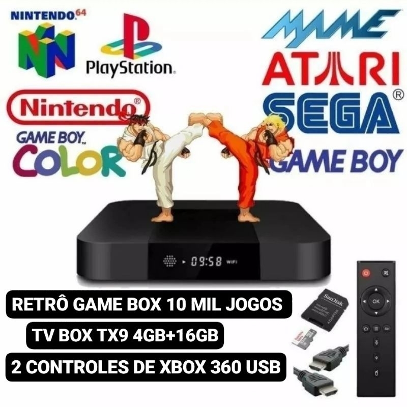 Retro Box - Video Game Retrô TX9 10 Mil Jogos + Controles de Xbox 360 USB