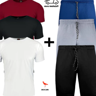 Kit 3 Bermudas Moletom Masculina Camiseta Masculina Academia Algodão 100% Confortável Cor Sortidas Treino Promoção Conjunto 3/3