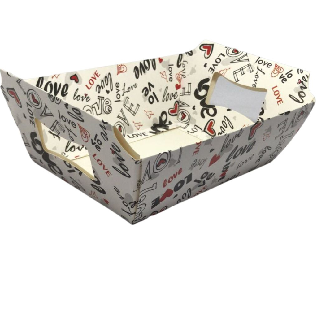 5 Cestas de Papel Cartão Estampa Amor/Love/Coração/kraft ou branca para Festa Decoração Salgados