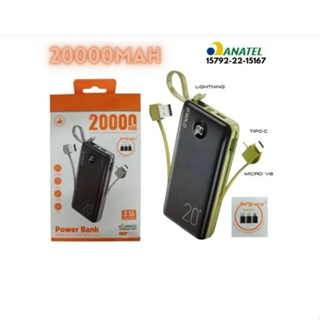 Carregador Portátil Power Bank 20.000 Mah Com 3 Cabos Saida Universal