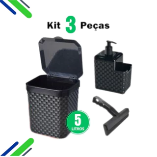 Kit Lixeira Pia 5 Litros + Porta Detergente Sabão + Rodinho de Pia Kit Cozinha 3 Peças