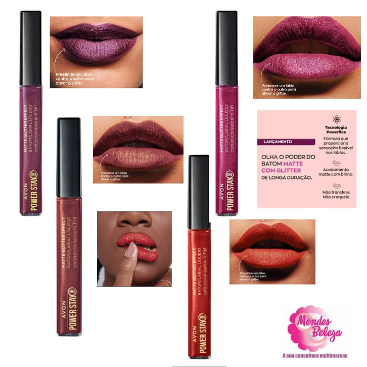 Avon Power Stay Matte Glitter Effect Batom Líquido 16H 7ml | Shopee Brasil