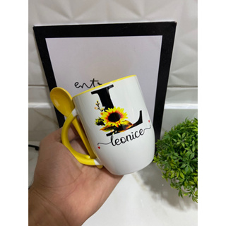 Caneca Personalizada com Colher - Preta Inicial com Nome Masculina e Frase  - Mimos Maria Personalizados