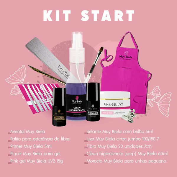 Kit Completo de Gel Para Unhas de Fibra Muy Biela Start Com 10 Ítens ...
