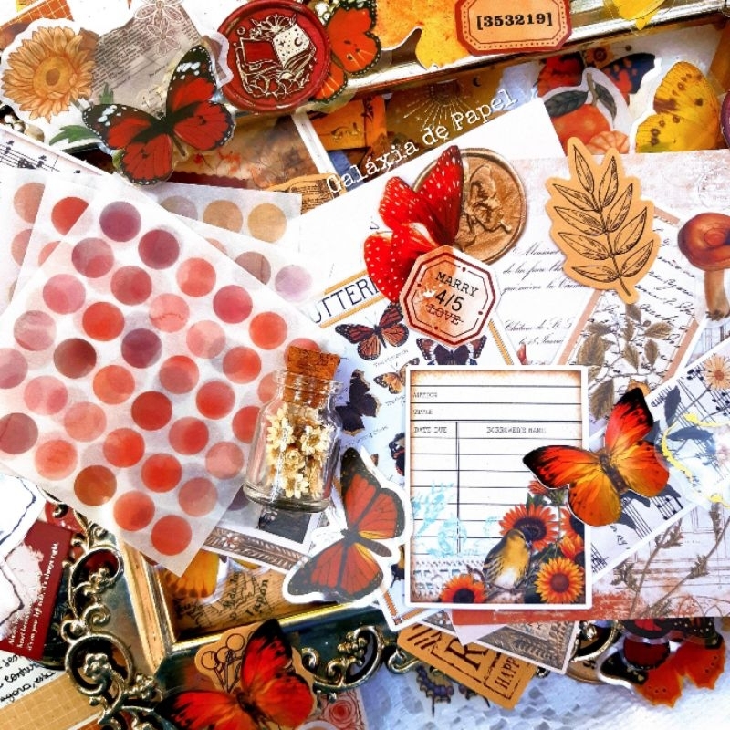 Kit 20-80 peças Vintage para scrapbook e bullet journal adesivos e papéis/papelaria criativa