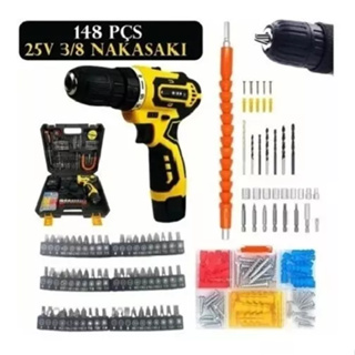 Parafusadeira Furadeira 25v 2 Baterias 148 Pçs