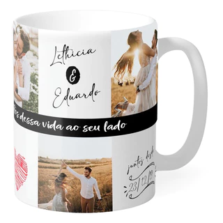 Caneca 4 fotos dia dos namorados Personalizada Nome e Data