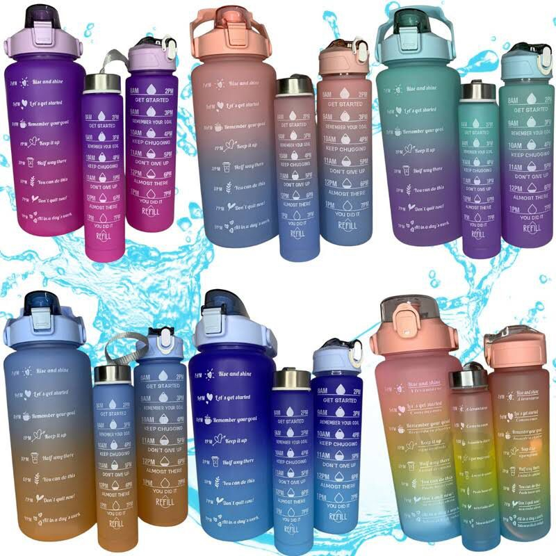 Kit 3 Garrafas De Água 2 Litros /1 Litro /500ml Academia Antivazamento ...
