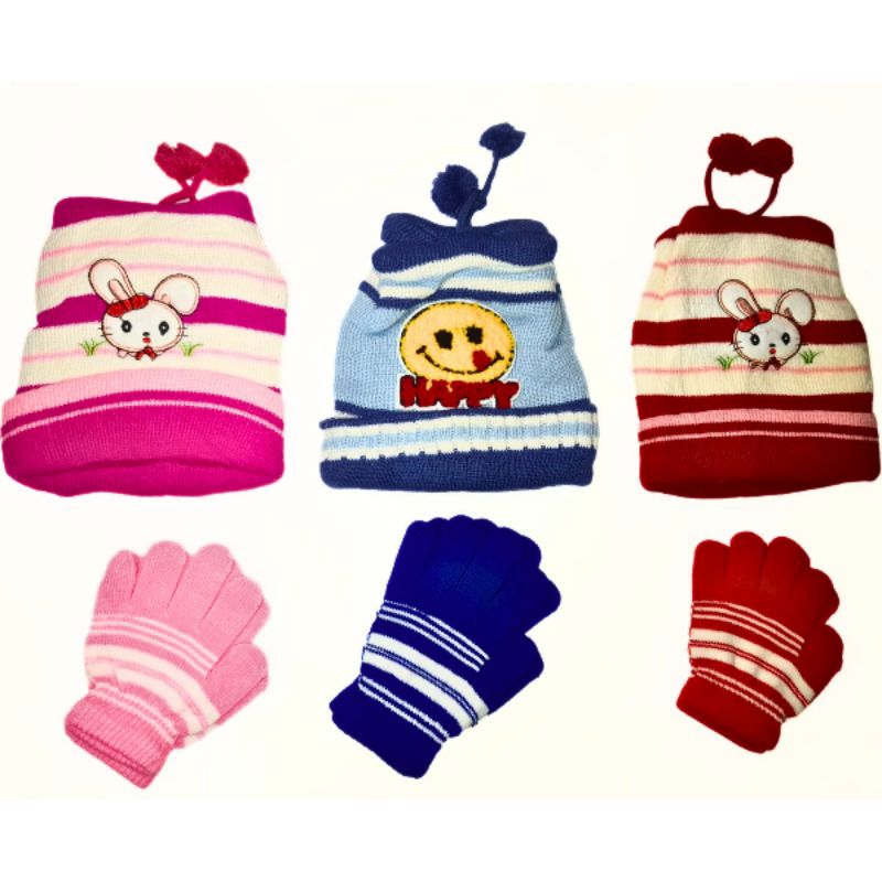 Kit Touca E Luva Infantil Bebe Protege Do frio Inverno Feminino Ou ...